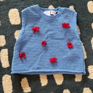Zara Blue Knit Vest with Red Details